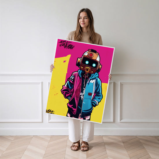 Poster Robot hip-hop - Graffiti rétro aux couleurs néon — Vierge - poster-femme-debout