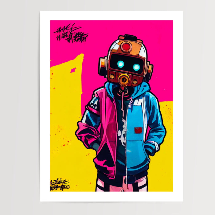 Poster Robot hip-hop - Graffiti rétro aux couleurs néon — Vierge - poster-presentation-produit — passe-partout blanc