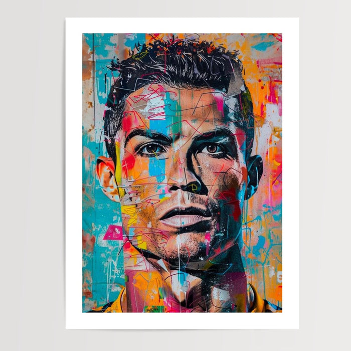 Poster Ronaldo - Portrait street art en couleurs vibrantes — Vierge - poster-presentation-produit — passe-partout blanc