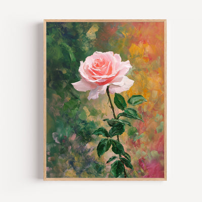 Pink Rose Oil Painting Art Print – Impressionist Flower Poster