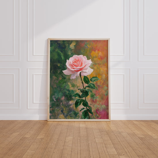 Poster Rose à l'huile - Douceur d'un jardin au soleil couchant — Vierge - living-room