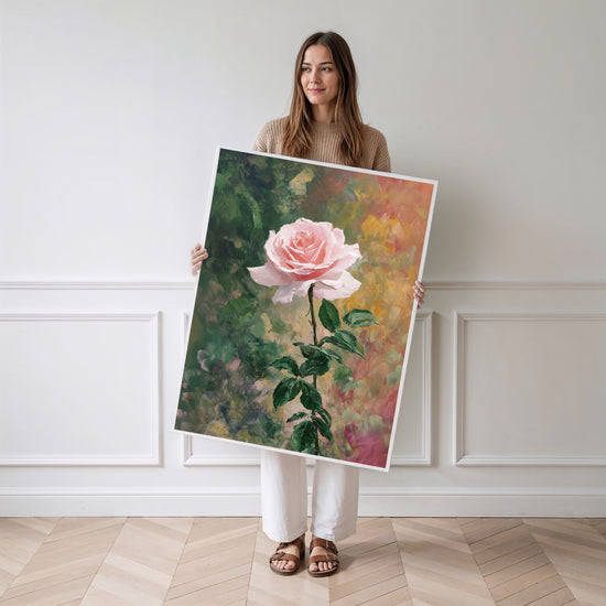Poster Rose à l'huile - Douceur d'un jardin au soleil couchant — Vierge - poster-femme-debout