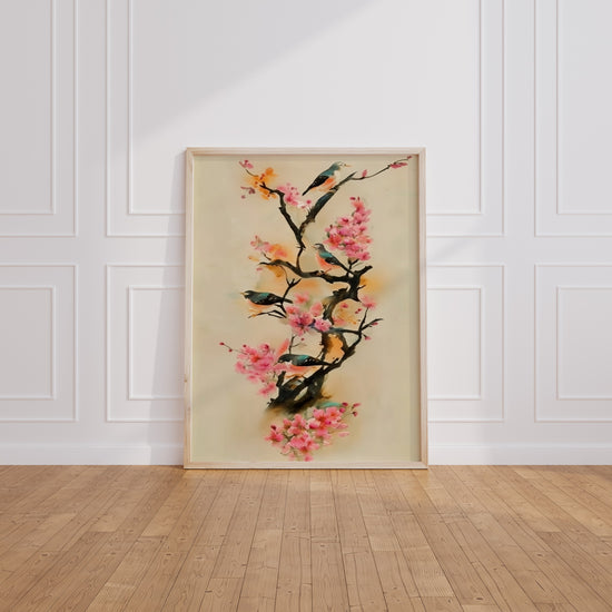 Poster Sakura et hirondelles - Aquarelle pastel pour une douceur printanière — Vierge - living-room