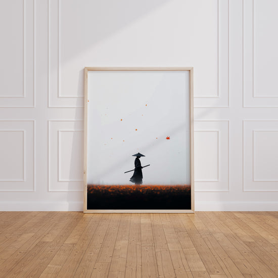 Poster Samouraï - Marche silencieuse parmi les feuilles d'automne — Vierge - living-room