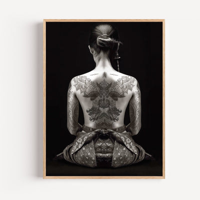 Samurai Poster — Tattooed Back & Katana, Black and White