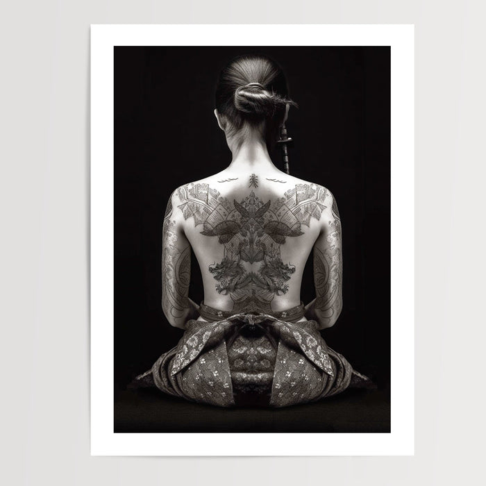 Poster Samouraï - Un dos tatoué entre force et silence — Vierge - poster-presentation-produit — passe-partout blanc