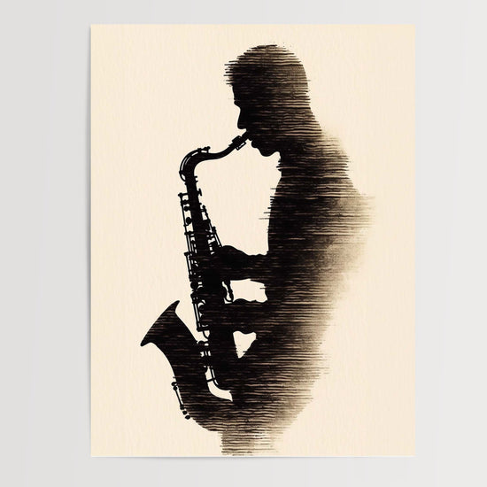 Poster Saxophoniste - Silhouette musicale au souffle libre — Vierge - poster-presentation-produit