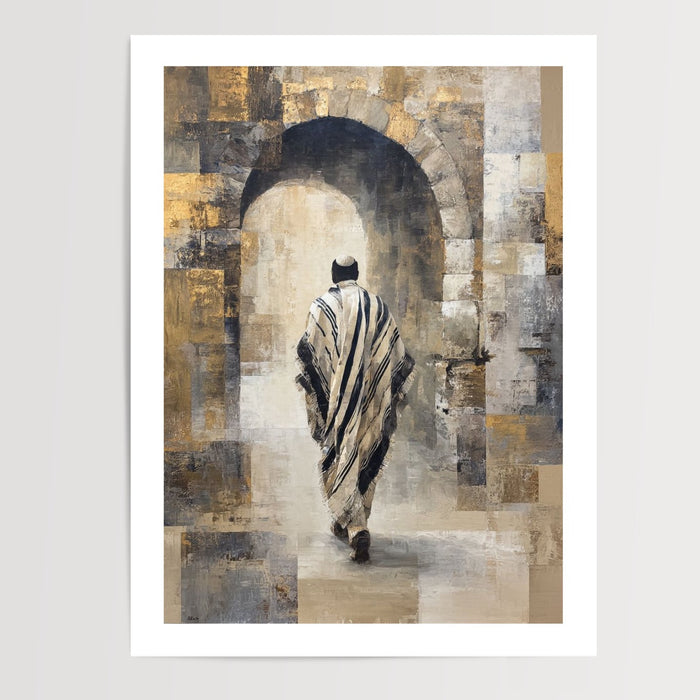 Poster Silhouette africaine - Marche paisible sous l'arche dorée — Vierge - poster-presentation-produit — passe-partout blanc