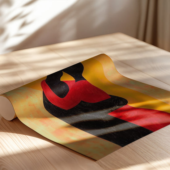 Poster Silhouette d'amoureux - Étreinte tendre en rouge et noir — Vierge - poster-enroullé