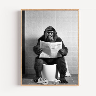 Funny Monkey on the Toilet Poster – Bathroom Wall Art