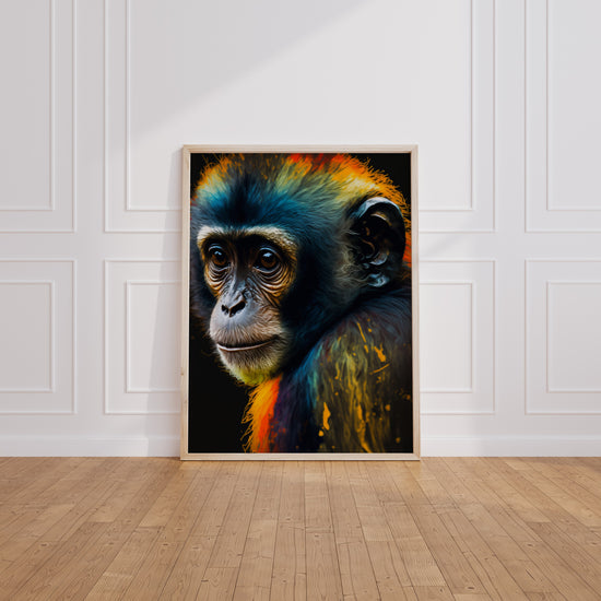Poster Singe coloré - Regard malicieux et fourrure éclatante — Vierge - living-room