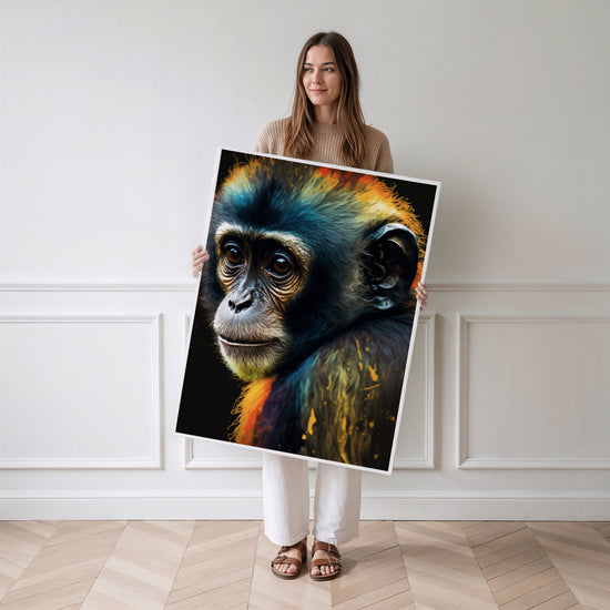 Poster Singe coloré - Regard malicieux et fourrure éclatante — Vierge - poster-femme-debout