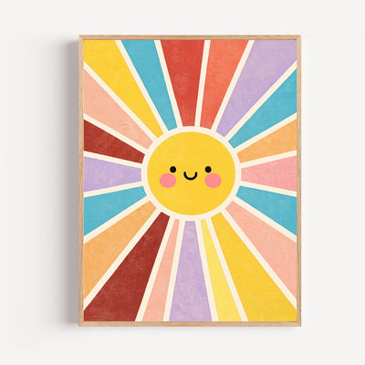 Poster Soleil souriant - Douceur colorée pour la chambre de bébé