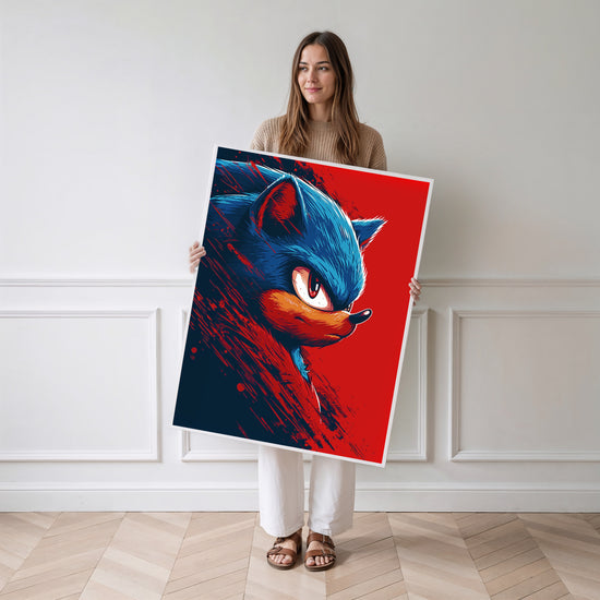 Poster Sonic - Le héros bleu lancé à pleine vitesse — Vierge - poster-femme-debout