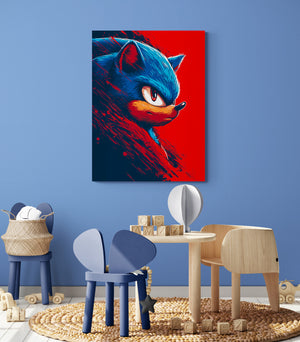 Sonic Canvas, kid's room, small table and chairs, blue wall, toys.