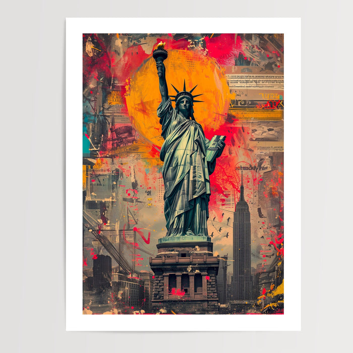 Poster Statue de la Liberté Pop Art - Icône new-yorkaise revisitée — Vierge - poster-presentation-produit — passe-partout blanc