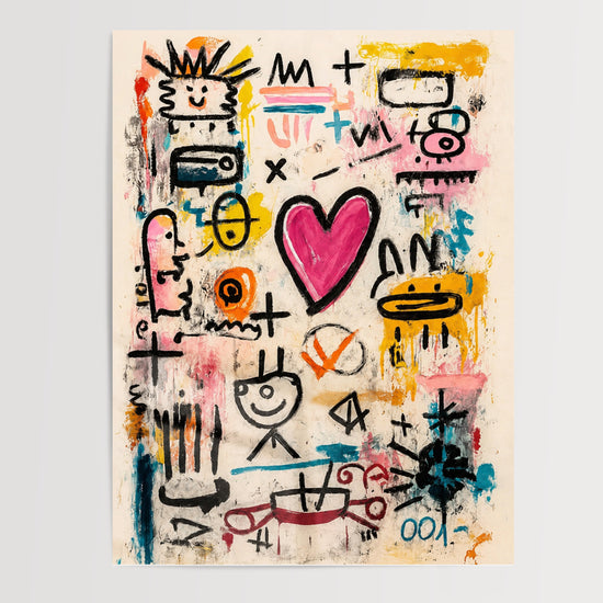 Poster street art spontané - Cœur rose et vibrations Basquiat — Vierge - poster-presentation-produit