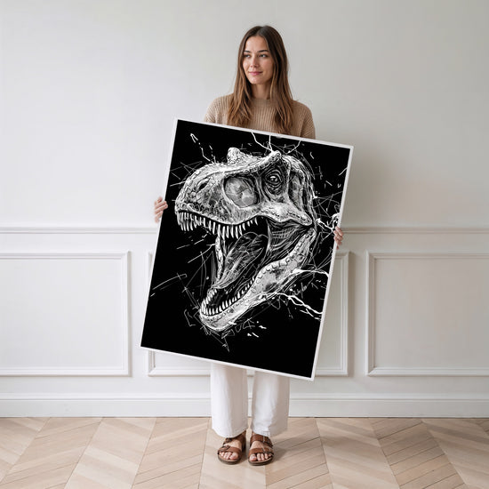 Poster T-Rex - Le grand dinosaure qui fait rugir l'imagination — Vierge - poster-femme-debout