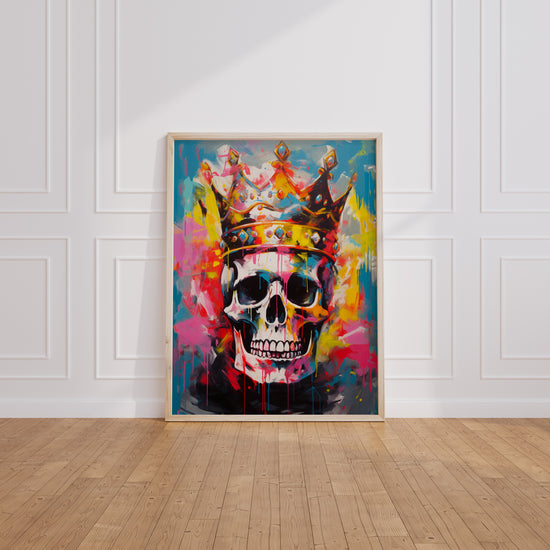 Poster Tête de mort couronnée - Street art royal et couleurs électriques — Vierge - living-room