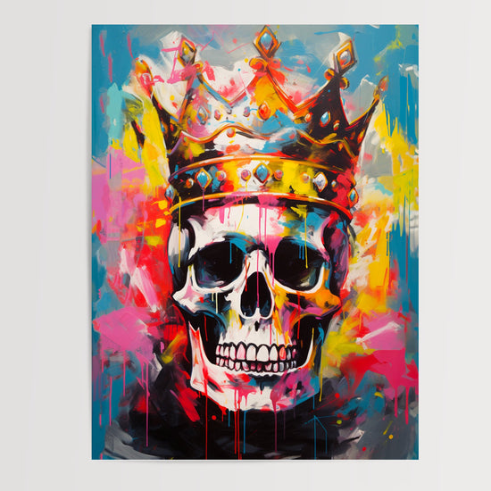 Poster Tête de mort couronnée - Street art royal et couleurs électriques — Vierge - poster-presentation-produit