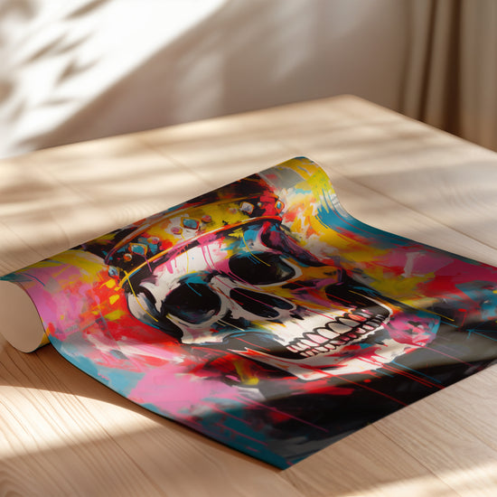 Poster Tête de mort couronnée - Street art royal et couleurs électriques — Vierge - poster-enroullé