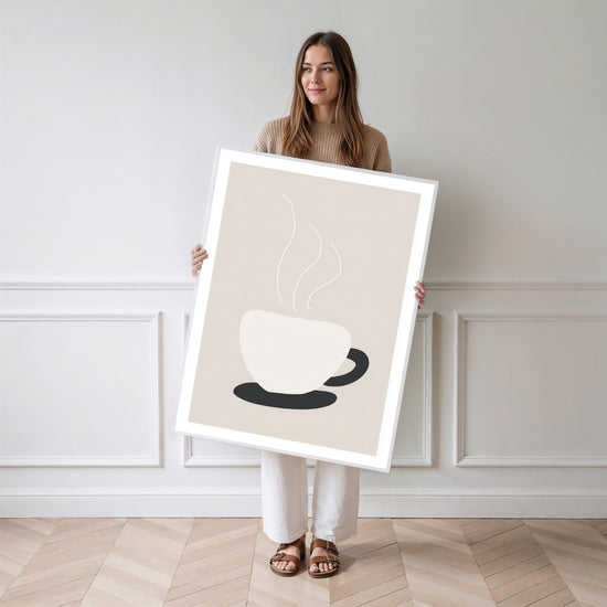 Poster Tasse de café - Douceur beige d'un matin qui prend son temps — Vierge - poster-femme-debout
