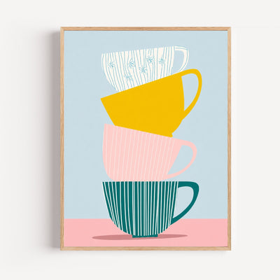 Poster Tasses colorées - Douceur d'un rituel matinal