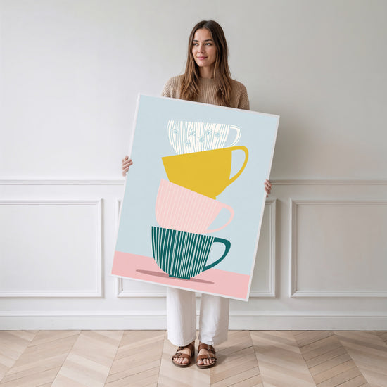 Poster Tasses colorées - Douceur d'un rituel matinal — Vierge - poster-femme-debout