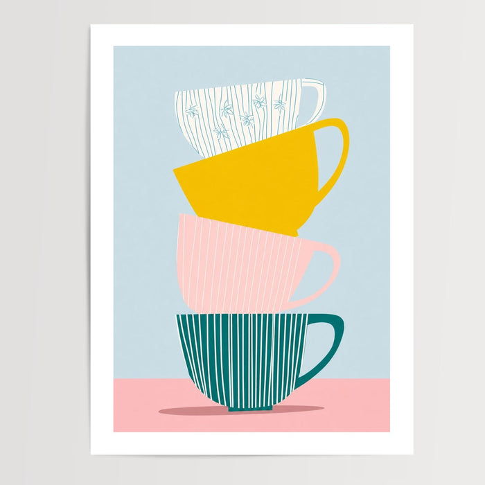 Poster Tasses colorées - Douceur d'un rituel matinal — Vierge - poster-presentation-produit — passe-partout blanc