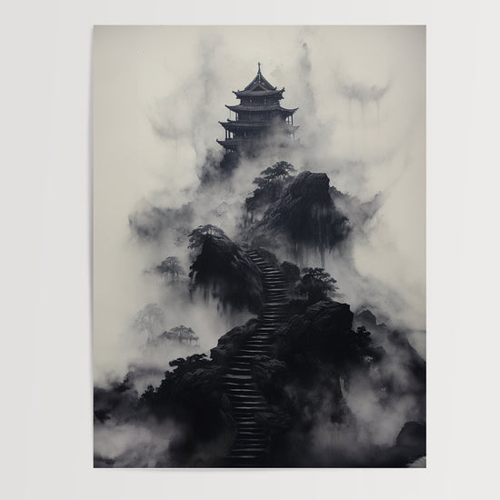 Poster Temple asiatique - Brumes zen à l'encre de Chine — Vierge - poster-presentation-produit