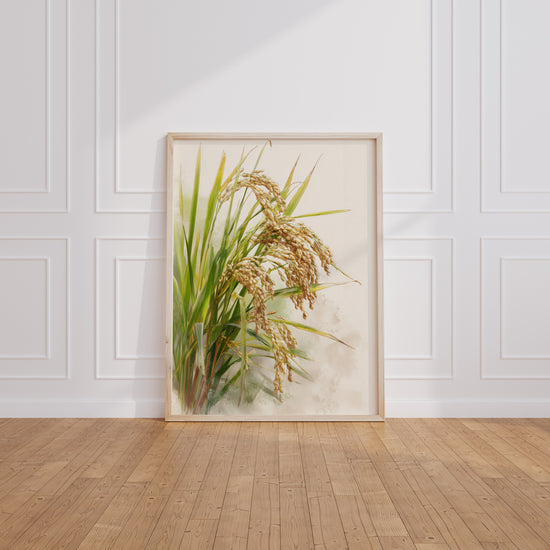 Poster Tiges de riz - Reflets dorés et feuillage de jade — Vierge - living-room