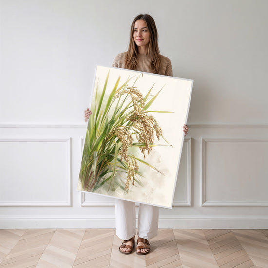 Poster Tiges de riz - Reflets dorés et feuillage de jade — Vierge - poster-femme-debout
