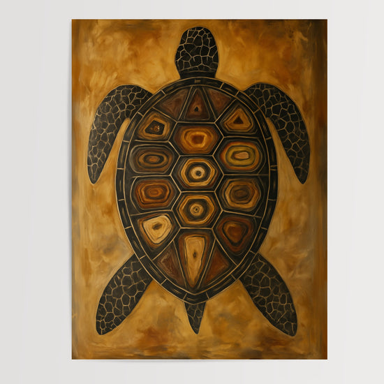 Poster Tortue tribale - Symbole de sagesse aux motifs ethniques — Vierge - poster-presentation-produit