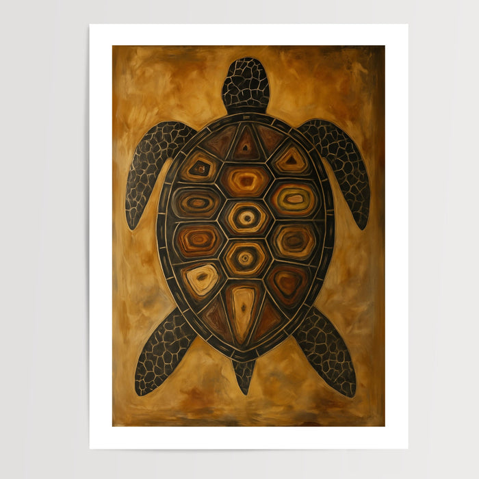 Poster Tortue tribale - Symbole de sagesse aux motifs ethniques — Vierge - poster-presentation-produit — passe-partout blanc