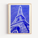 Poster Tour Eiffel - Bleu électrique et lignes graphiques modernes