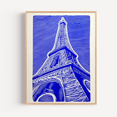 Poster Tour Eiffel - Bleu électrique et lignes graphiques modernes