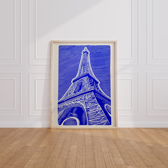 Poster Tour Eiffel - Bleu électrique et lignes graphiques modernes — Vierge - living-room