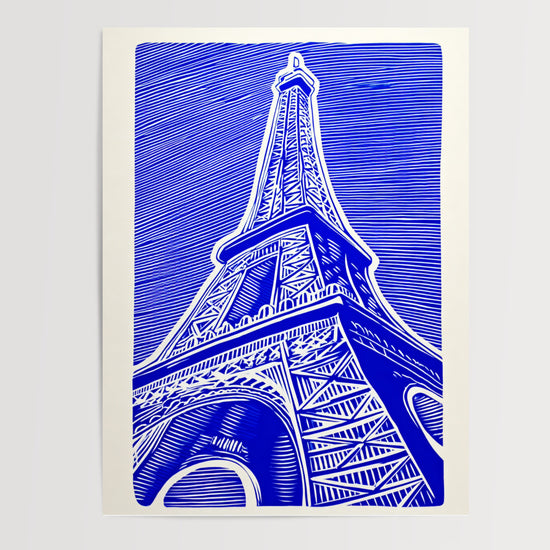 Poster Tour Eiffel - Bleu électrique et lignes graphiques modernes — Vierge - poster-presentation-produit
