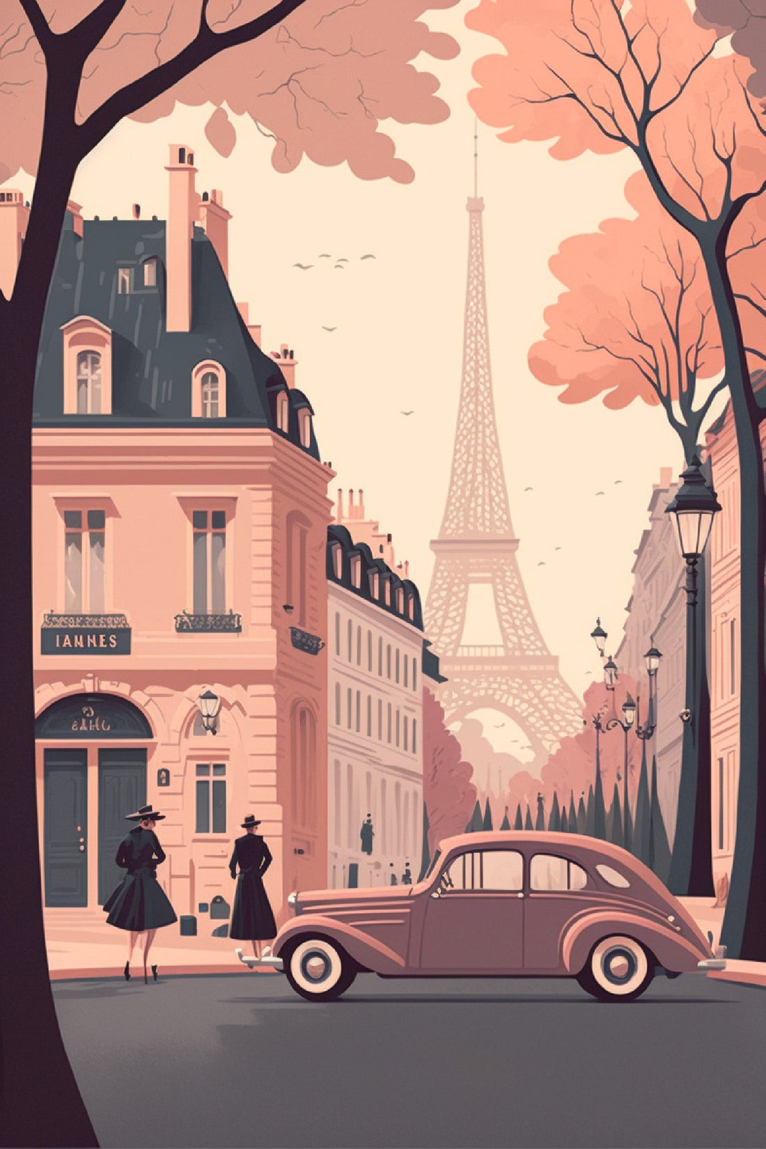 Poster Tour Eiffel - Douceur rétro d'un Paris des années 50