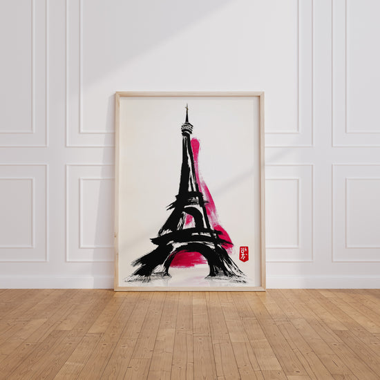 Poster Tour Eiffel - Encre noire et éclat fuchsia sur Paris — Vierge - living-room