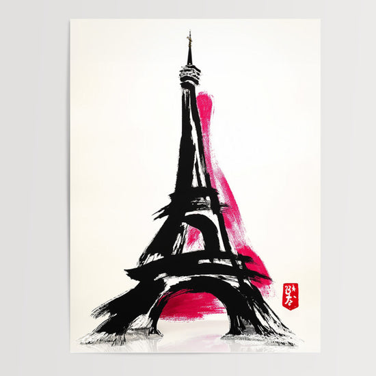 Poster Tour Eiffel - Encre noire et éclat fuchsia sur Paris — Vierge - poster-presentation-produit
