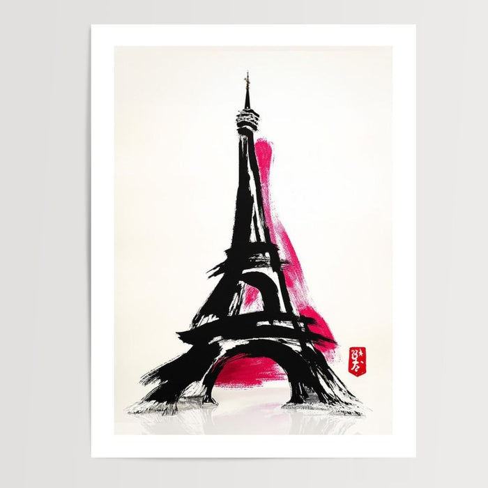 Poster Tour Eiffel - Encre noire et éclat fuchsia sur Paris — Vierge - poster-presentation-produit — passe-partout blanc