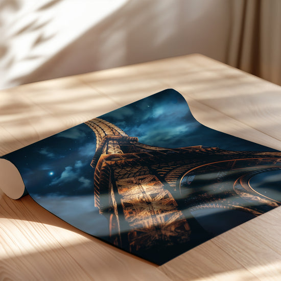 Poster Tour Eiffel - Paris illuminé sous un ciel de nuit — Vierge - poster-enroullé