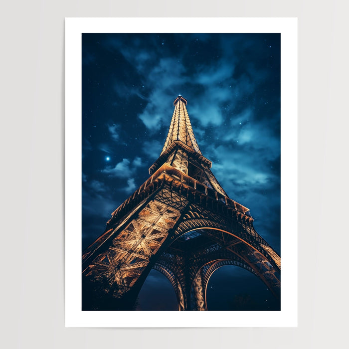 Poster Tour Eiffel - Paris illuminé sous un ciel de nuit — Vierge - poster-presentation-produit — passe-partout blanc