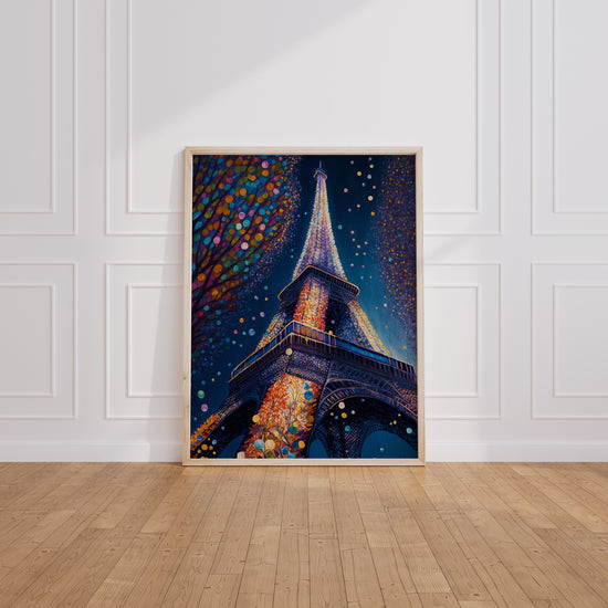 Poster Tour Eiffel - Paris la nuit en mille points de couleur — Vierge - living-room