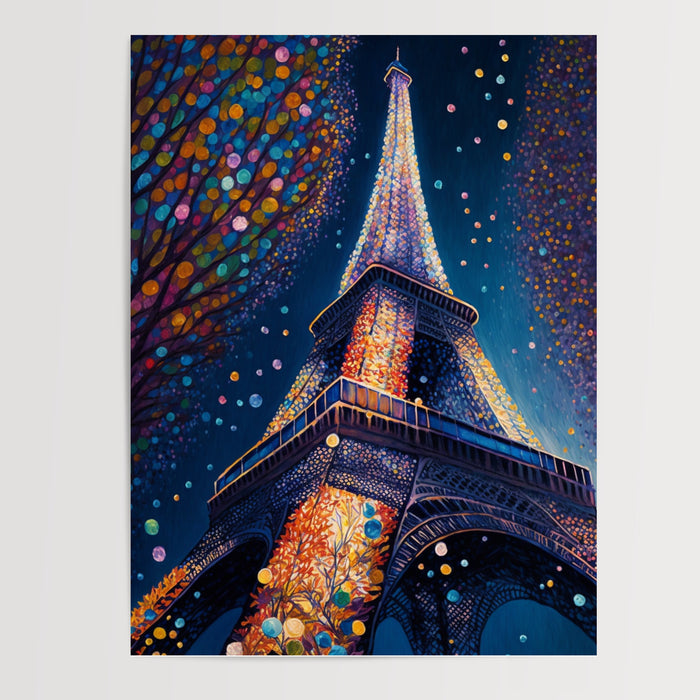 Poster Tour Eiffel - Paris la nuit en mille points de couleur — Vierge - poster-presentation-produit