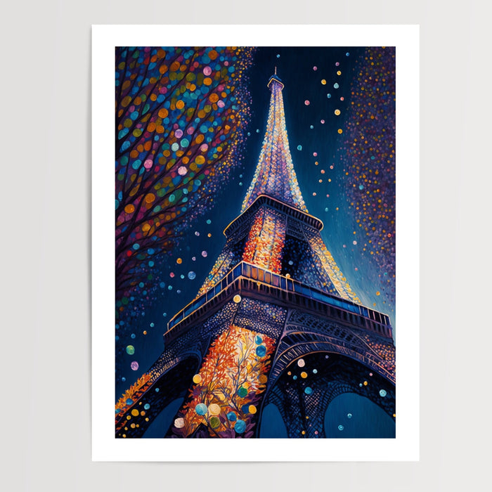 Poster Tour Eiffel - Paris la nuit en mille points de couleur — Vierge - poster-presentation-produit — passe-partout blanc