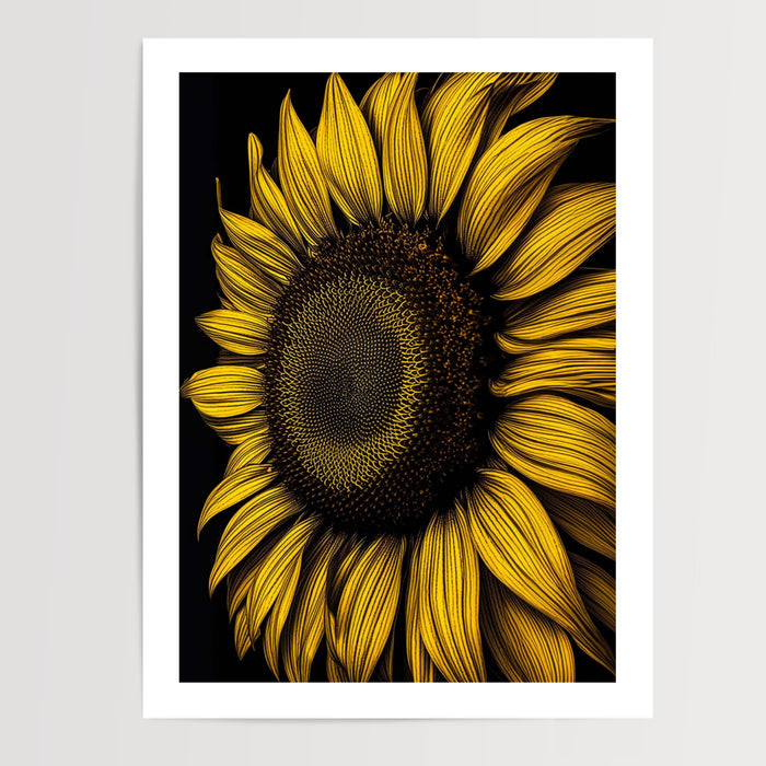 Poster Tournesol Op Art - Un soleil géométrique qui vibre — Vierge - poster-presentation-produit — passe-partout blanc