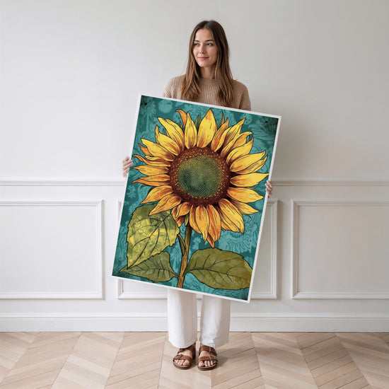 Poster Tournesol pop art - Un éclat de soleil sur vos murs — Vierge - poster-femme-debout
