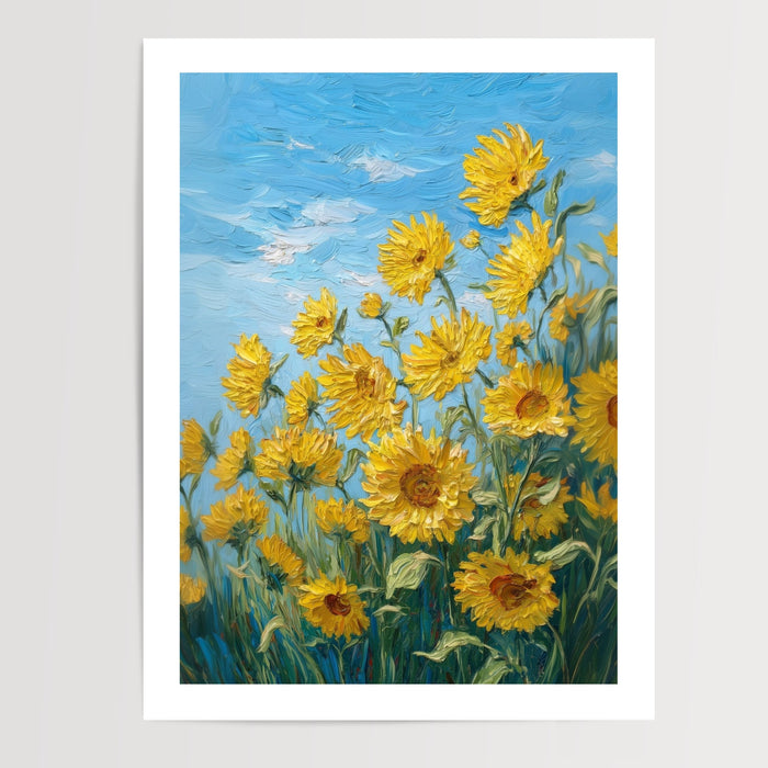 Poster Tournesols - Champ ensoleillé aux accents impressionnistes — Vierge - poster-presentation-produit — passe-partout blanc